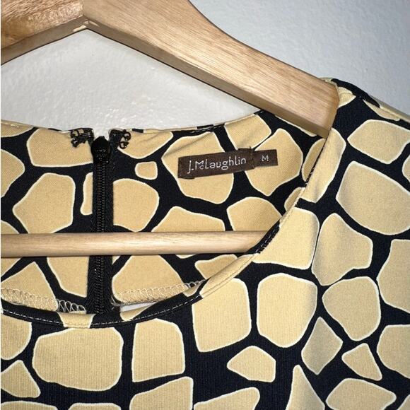 J.McLaughlin Catalina Cloth Animal Print Sheath Dress Medium Black Yellow Career - Picture 2 of 5